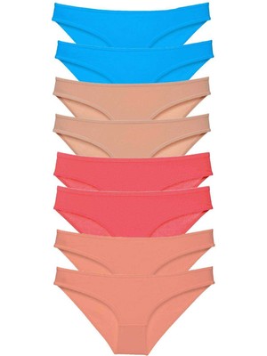 Royaleks 8 Adet Süper Eko Set Likralı Kadın Slip Külot Ten Pudra Fuşya Mavi