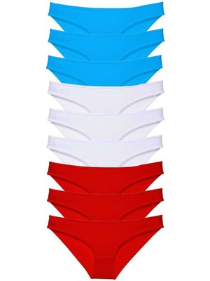 Royaleks 9 Adet Süper Eko Set Likralı Kadın Slip Külot Kırmızı Beyaz Mavi