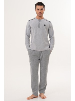 Mecit Pijama Mecit 2998 Gri Selanik Kumaş Kışlık Erkek Pijama Takımı