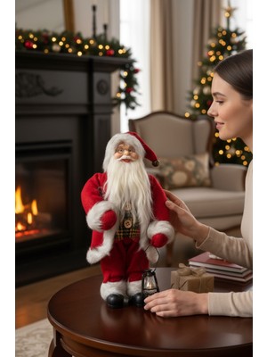 Kırmızı Noel Baba Dekor Fenerli 30 Cm, Yılbaşı Süs, Şık ve Sıcak Atmosfer Yaratır