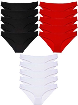 Royaleks 15 Adet Süper Eko Set Likralı Kadın Slip Külot Siyah Kırmızı Beyaz