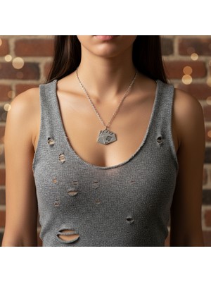 Alooya Poker İskambil Gümüş Kaplama Düz Zincir Kolye