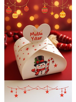 25 Adet Kardan Adam ve Çam Ağacı Model Kalpli Hediye Kutuları Seti