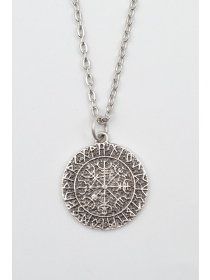 Alooya Vegvisir Viking Pusulası Gümüş Kaplama Düz Zincir Kolye