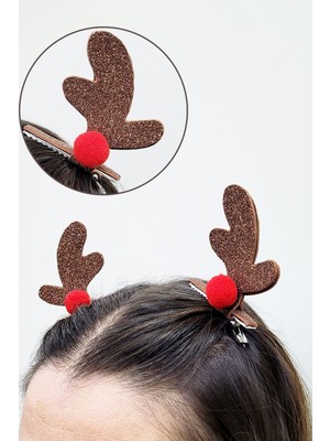 Kahverengi Geyik Boynuzlu Toka, Yılbaşı ve Noel Süsleri, 2'li Set