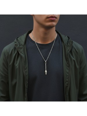 Alooya Antik Mızrak Ucu Gümüş Kaplama Düz Zincir Kolye