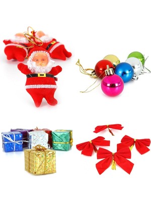 Yılbaşı Ağacı Süsleri Seti, 42 Parça, Fiyonk, Noel Baba, Top ve Hediye Paketleri
