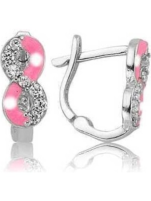 Gumush Hk Gümüş Çocuk Küpe Pembe Sonsuzluk |gümüş Takı Hediyelik Ürünler