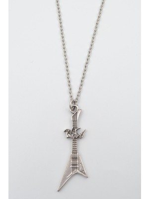Alooya Pink Floyd Elektro Gitar Gümüş Kaplama Düz Zincir Kolye