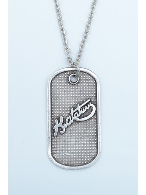 Alooya Kemal Atatürk İmzalı Künye Gümüş Kaplama Düz Zincir Kolye