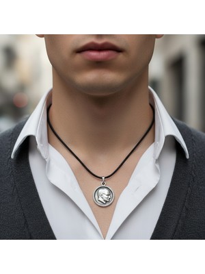 Alooya Atatürk Madalyon Gümüş Kaplama Düz Zincir Kolye