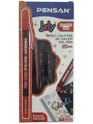 Pensan Jel Kalem 2800 Kırmızı Jely Glitter Simli 12'li Paket
