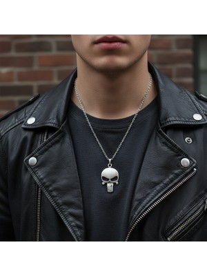 Alooya Punisher Cezalandırıcı Gümüş Kaplama Düz Zincir Kolye