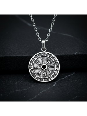 Alooya Vegvisir Pusula - Viking Sembol Gümüş Kaplama Düz Zincir Kolye