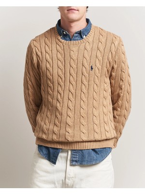 Polo Ralph Lauren Erkek Örgü Dokulu Kahverengi Triko Kazak