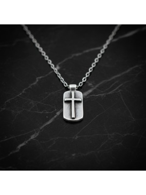 Alooya Haç Künye Gümüş Kaplama Düz Zincir Kolye