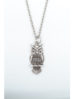 Alooya Minimal Baykuş Gümüş Kaplama Düz Zincir Kolye