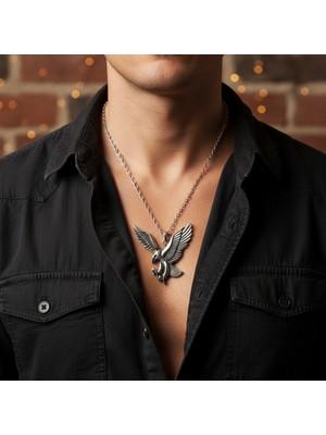 Alooya Görkemli Kartal Gümüş Kaplama Düz Zincir Kolye