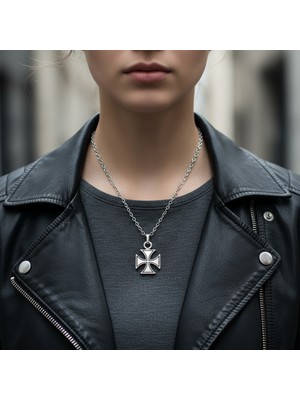 Alooya Antik Haç Gümüş Kaplama Düz Zincir Kolye