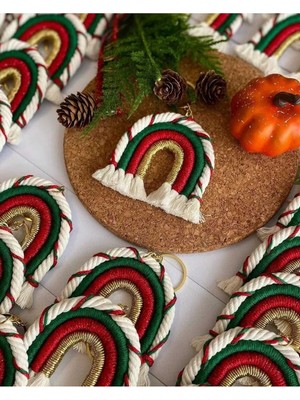 Kahverengi Makrome Gökkuşağı Yılbaşı Süsü, Yeni Yıl ve Noel Çam Ağacı Dekoru