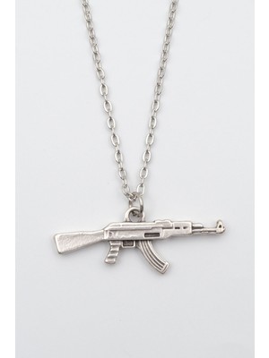 Alooya Pubg Keleş Ak-47 Kalaşnikof Gümüş Kaplama Düz Zincir Kolye