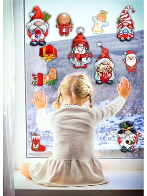 Yılbaşı Noel Baba ve Cüce Temalı Renkli Sticker Seti, Eğlenceli Dekorasyon Malzemeleri