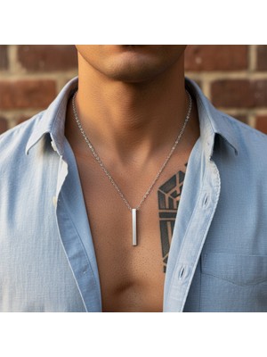Alooya Çubuk Gümüş Kaplama Düz Zincir Kolye