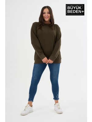 Superlife Kadın Büyük Beden Bisiklet Yaka Ince Sweatshirt SPR24BSWK56