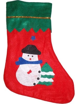 Mavi Yılbaşı Atkılı Kardan Adam Figürlü Elyaf Noel Hediye Çorabı