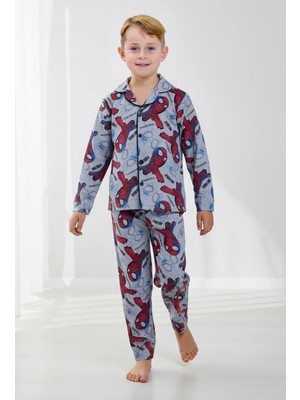 Pijakids - Serenad Pjkö Ö.adam Desenli Uzun Kollu Önden Düğmeli Erkek Çocuk Pijama Takımı 4-12 Yaş 515U