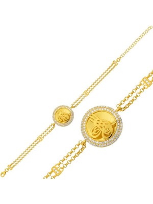 Gumush Hk Gümüş Kadın Bileklik Gold Tuğralı |gümüş Takı Hediyelik Ürünler