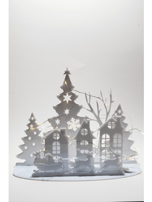 Işıklı Beyaz Pleksi Yılbaşı Ağacı ve Noel Baba Masa Dekoru