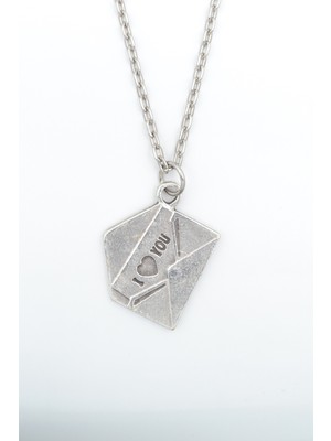 Alooya I Love You Mektup Gümüş Kaplama Düz Zincir Kolye