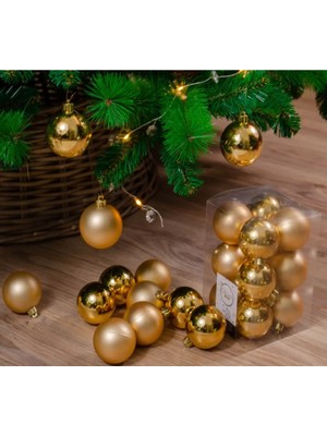 Altı Adet 5 cm Altın Renkli Yılbaşı ve Çam Ağacı Süs Topları