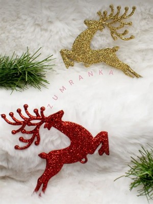 2 Adet Renkli Koşan Geyikler Yılbaşı Ağacı Süsü, 6x6 Cm, Noel, Yılbaşı Dekoru