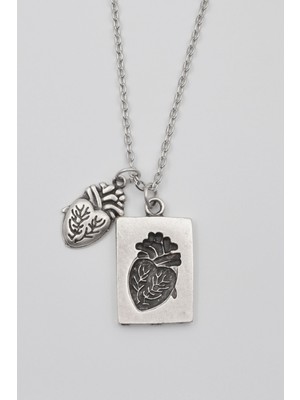 Alooya Anatomik Kalp Bulmaca Kolye - Düz Ezme İthal Zincirli Unisex Gümüş Kaplama - 60 cm