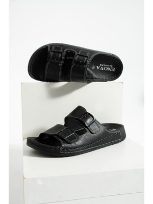 Adımist Erkek Ortopedik Günlük Deri (Suni) Çift Tokalı Rahat Dikişli Içeri Dışarı  Terlik