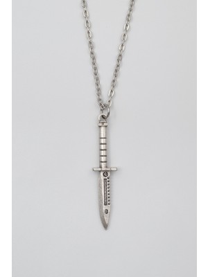 Alooya Testere Dişli Taktik Bıçak Düz Ezme Zincir Kolye - Antik Gümüş Kaplama - Kadın Erkek - 60 cm