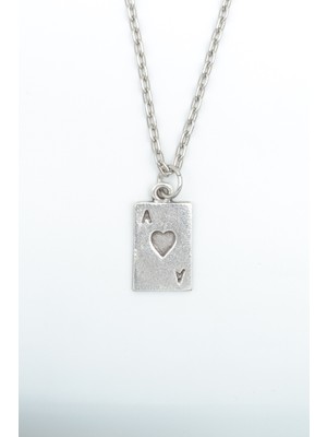 Alooya Minimal Maça As Poker İskambil Gümüş Kaplama Düz Zincir Kolye