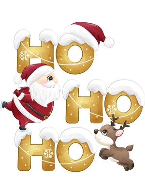 Sevimli Noel Baba ve Geyiği Cam Duvar Sticker, 25X35 Cm, Kırmızı