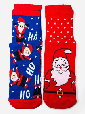 Yılbaşı Temalı Eğlenceli Noel Figürlü 2'li Kadife Çorap