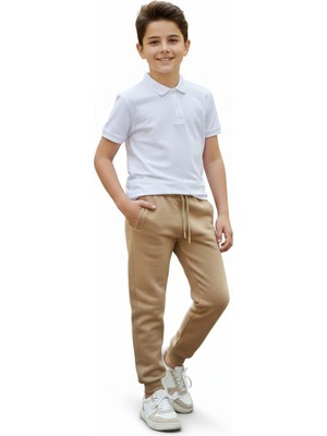 Pandonim Bej Rengi 3 Iplik Manşetli Kız Erkek Çocuk Eşofman Altı BGL-ST05045