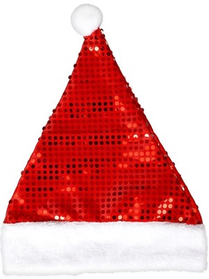 Kırmızı Yılbaşı Noel Baba Şapkası, Pullu, Eğlenceli ve Şık Tasarım