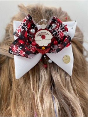 Kırmızı Yılbaşı Lüks Tasarım Inci Fiyonk Metal Klipsli Toka