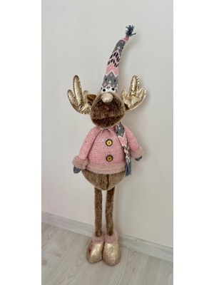 Yılbaşı Için 97 cm Pembe Sevimli Geyik Dekorasyonu