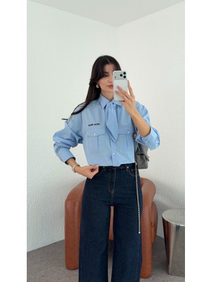 Hazelanna Yaka Bağlamalı Mavi Gömlek