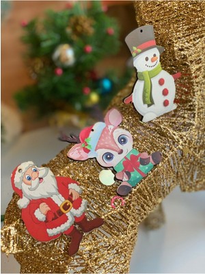Kırmızı Ahşap Yılbaşı Süsü Seti, Noel Baba, Geyik, Kardan Adam Dekorasyonları