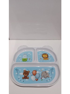 Fıtı Fıtı FıtıfıtıBebe  Matt Cat Desenli ve Bölmeli Mavi bebek Mama Tabağı- Melamin Tabak- Ek Gıda