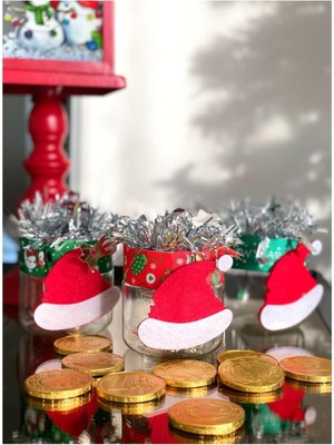 Kırmızı Lüks Süslü Şeker Sunum Kutusu ve Noel Baba Şapkası Tek Adet