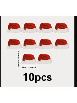 Kırmızı Noel Şapkası ve Bardak Süsü, Parti Malzemeleri, 10 Adet Set